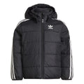 Black adidas hooded puffer jacket with full-zip and chest logo