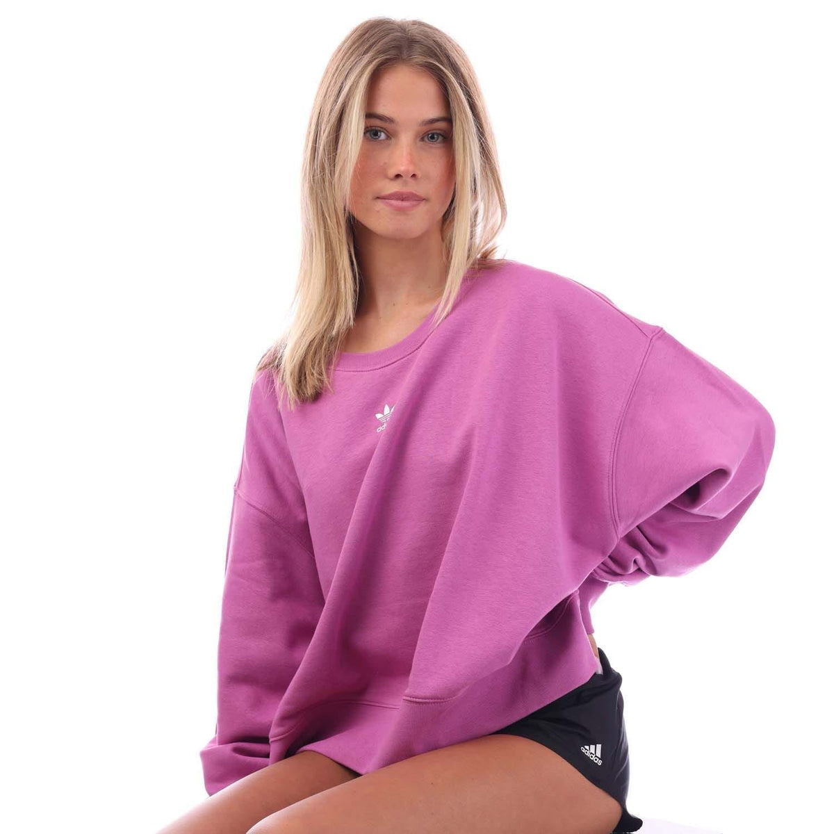 Lilac crewneck sweatshirt with adidas logo, oversized drop-shoulder sleeves