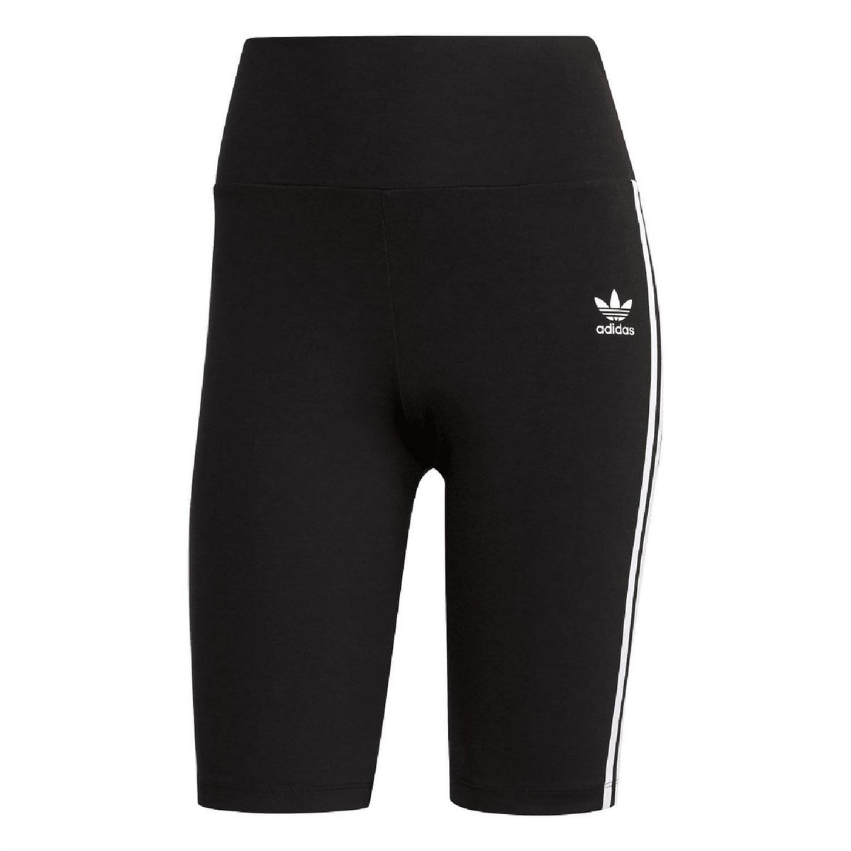 adidas women's high-waisted short tights in black with white side stripes