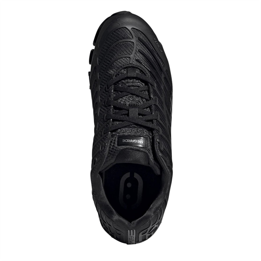 Black adidas Megaride F50 front view with lace-up closure and textured toe area