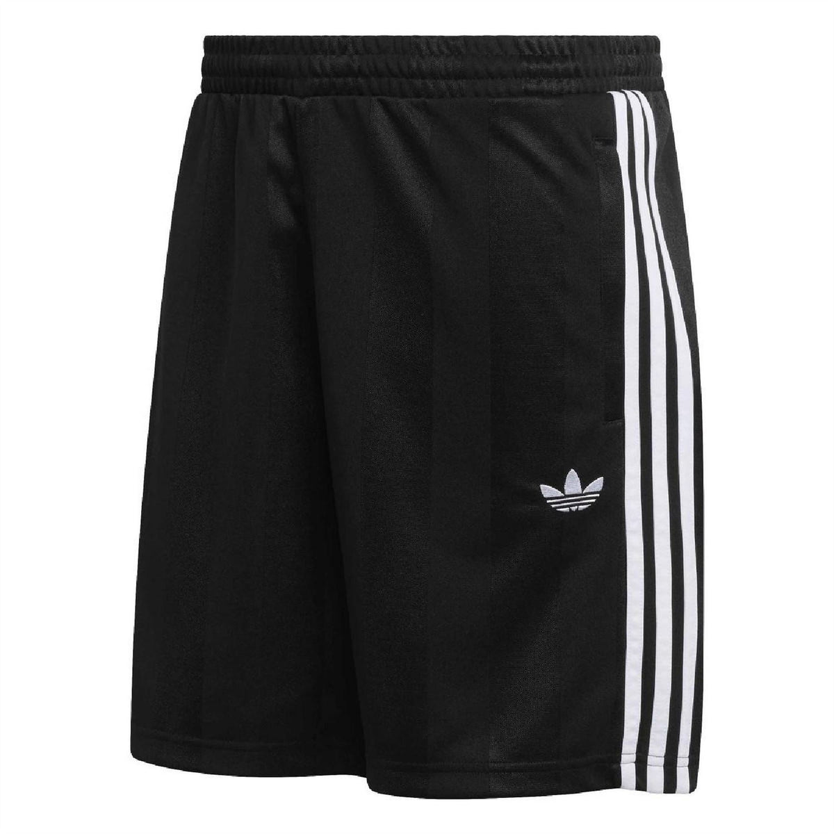 Black adidas Originals loose shorts with elastic waistband, white 3-stripe side panels