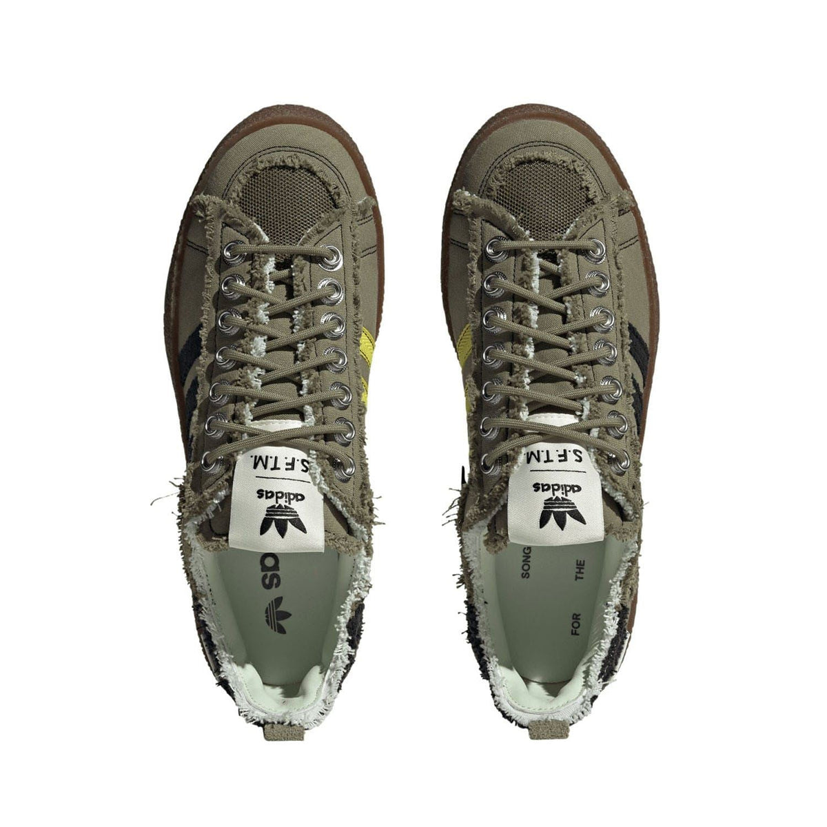 adidas Originals olive trainers, lace-up with SF.TM tongue labels and rubber toe