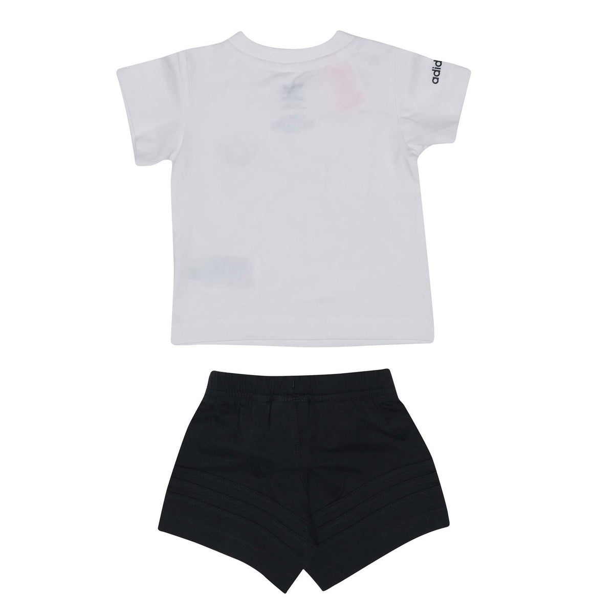 Infants' white T-shirt with adidas sleeve logo and black shorts set with trefoil