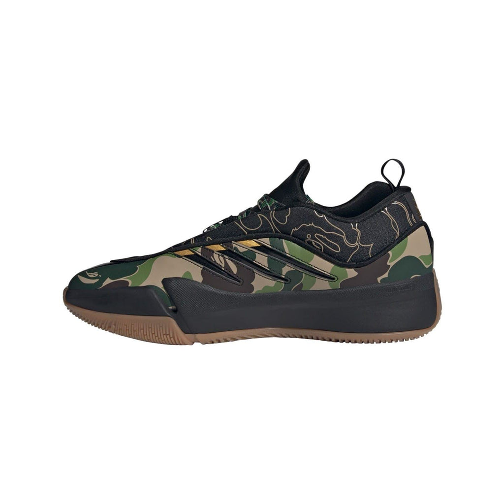 Black-and-green camouflage lace-up sneakers with side stripe detail and textured sole