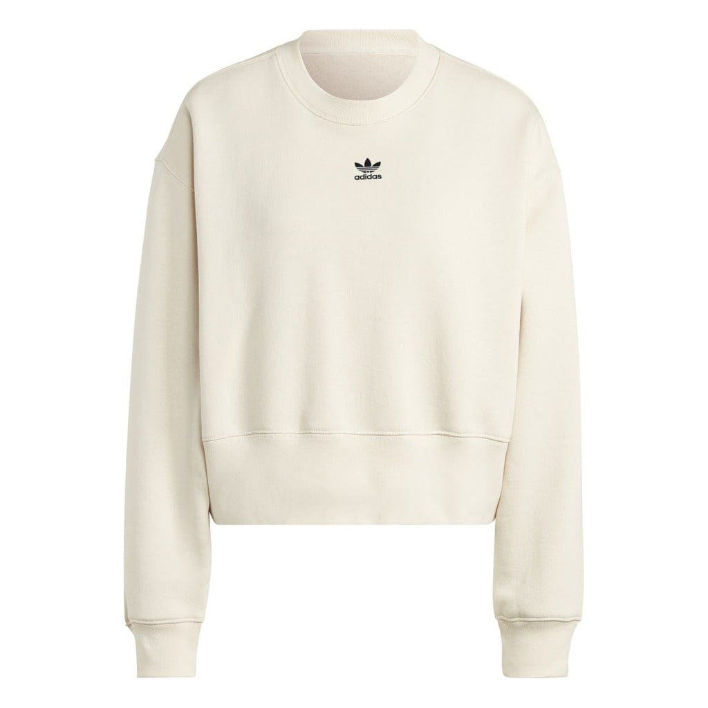 Cream crewneck sweatshirt with small adidas Originals trefoil logo on chest.