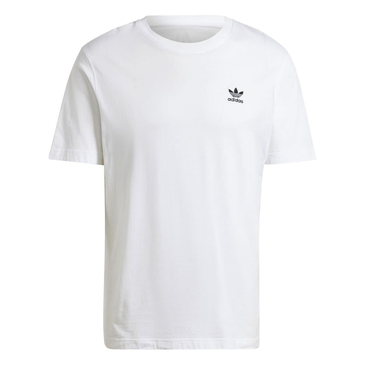 White adidas crew-neck T-shirt with small adidas logo on left chest