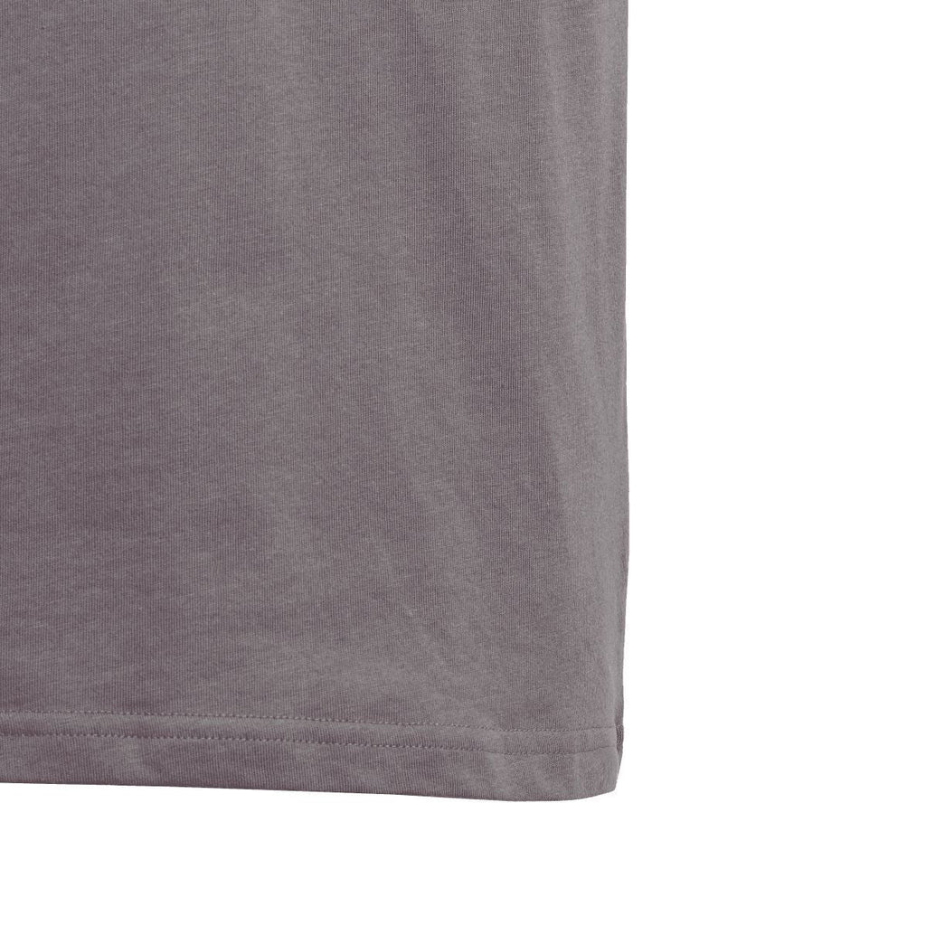 Grey junior T-shirt with straight hem and visible stitching at the bottom edge.