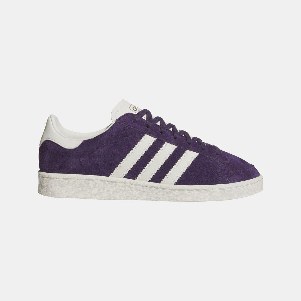 Purple suede adidas Originals Jabbar Lo low-top sneakers with white three stripes and laces