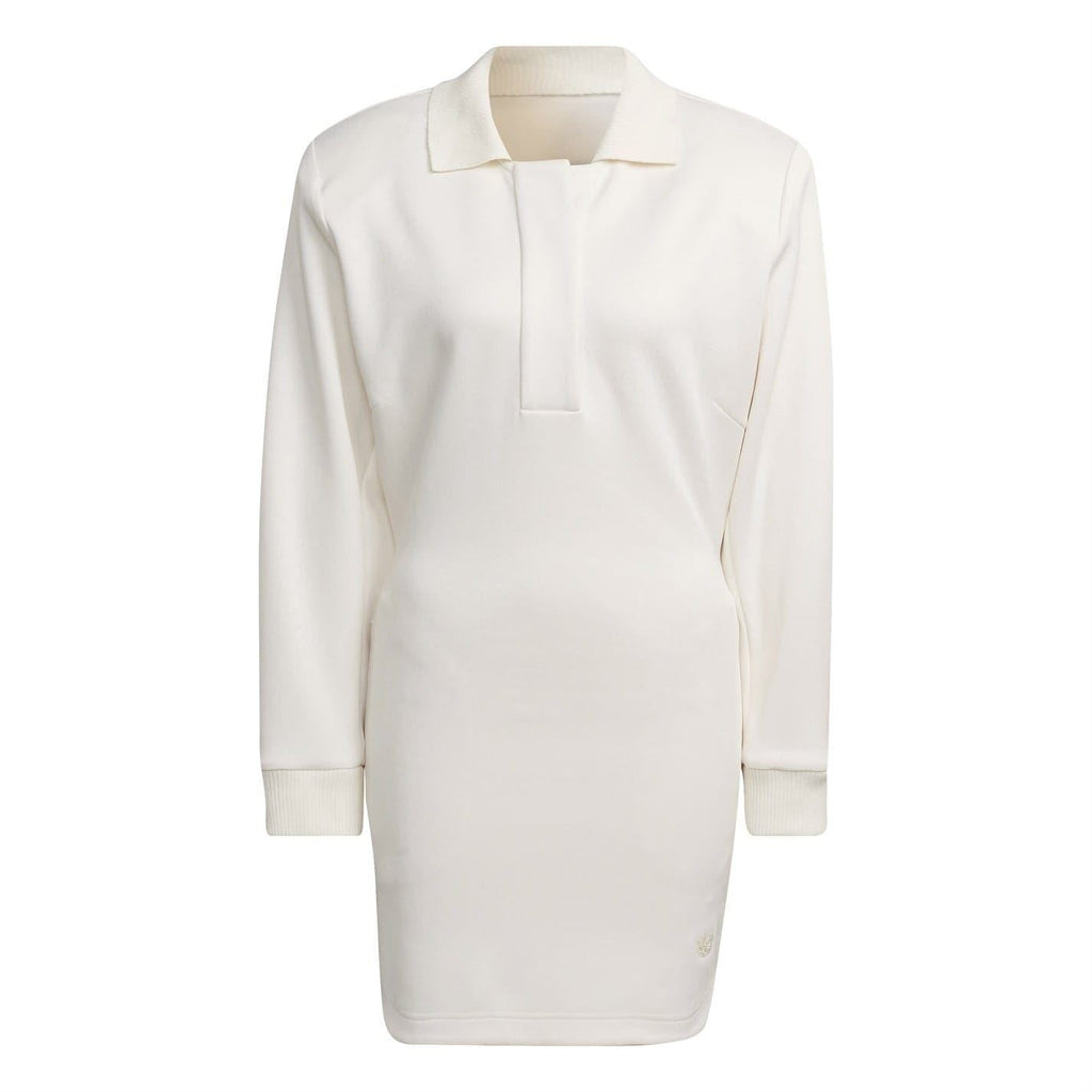adidas Originals collared mini shirtdress, chalk white, long sleeves, button placket