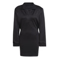 Black polo-style spacer dress with long sleeves and mini length, front button placket.