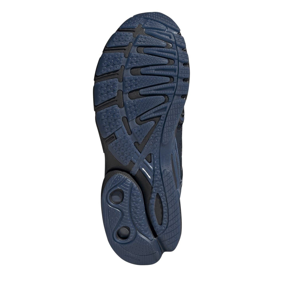 Dark blue adidas Originals lace-up sneaker outsole tread with rubber traction pattern