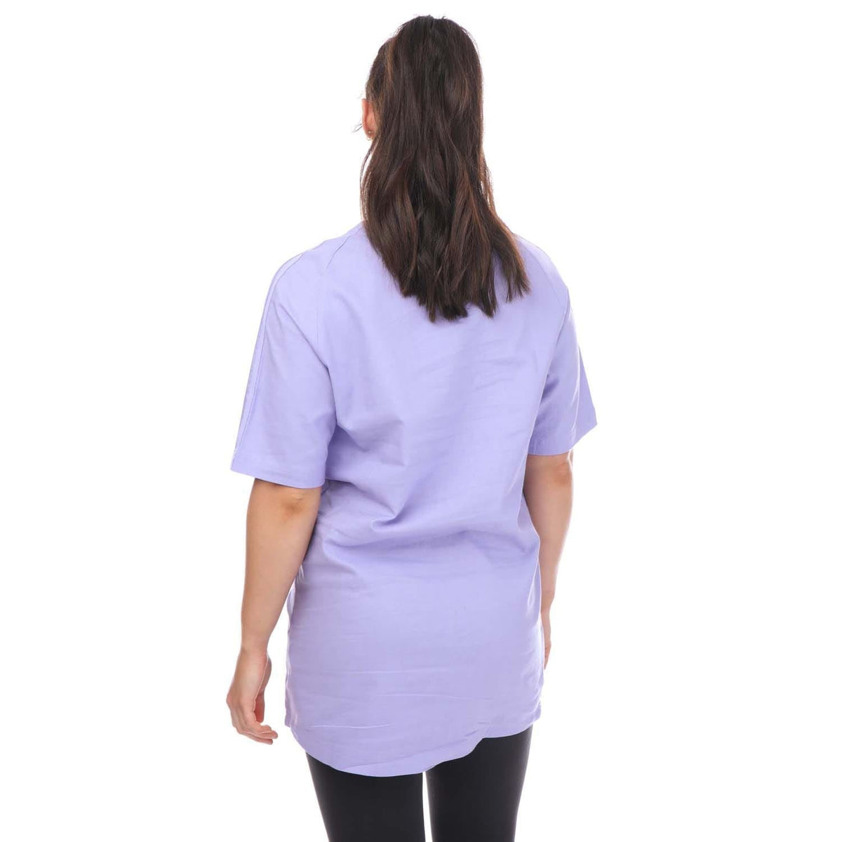 Purple linen baseball dress from back, short sleeves, button placket, V-neck