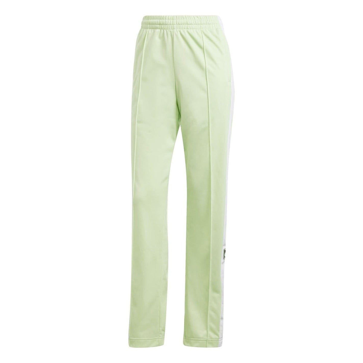 Light green track pants with elastic waistband and side stripe detail