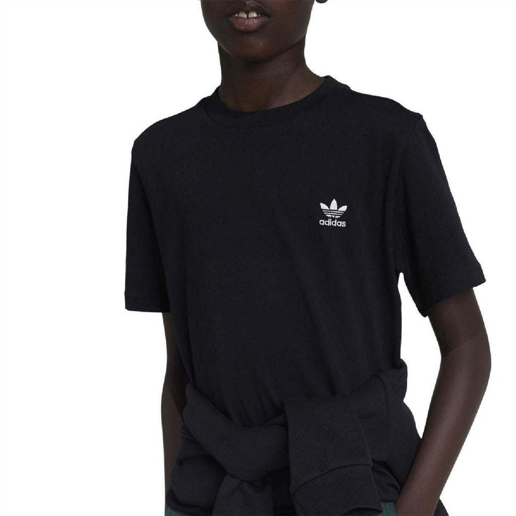 Black adidas Originals juniors T-shirt with chest logo and tied front hem