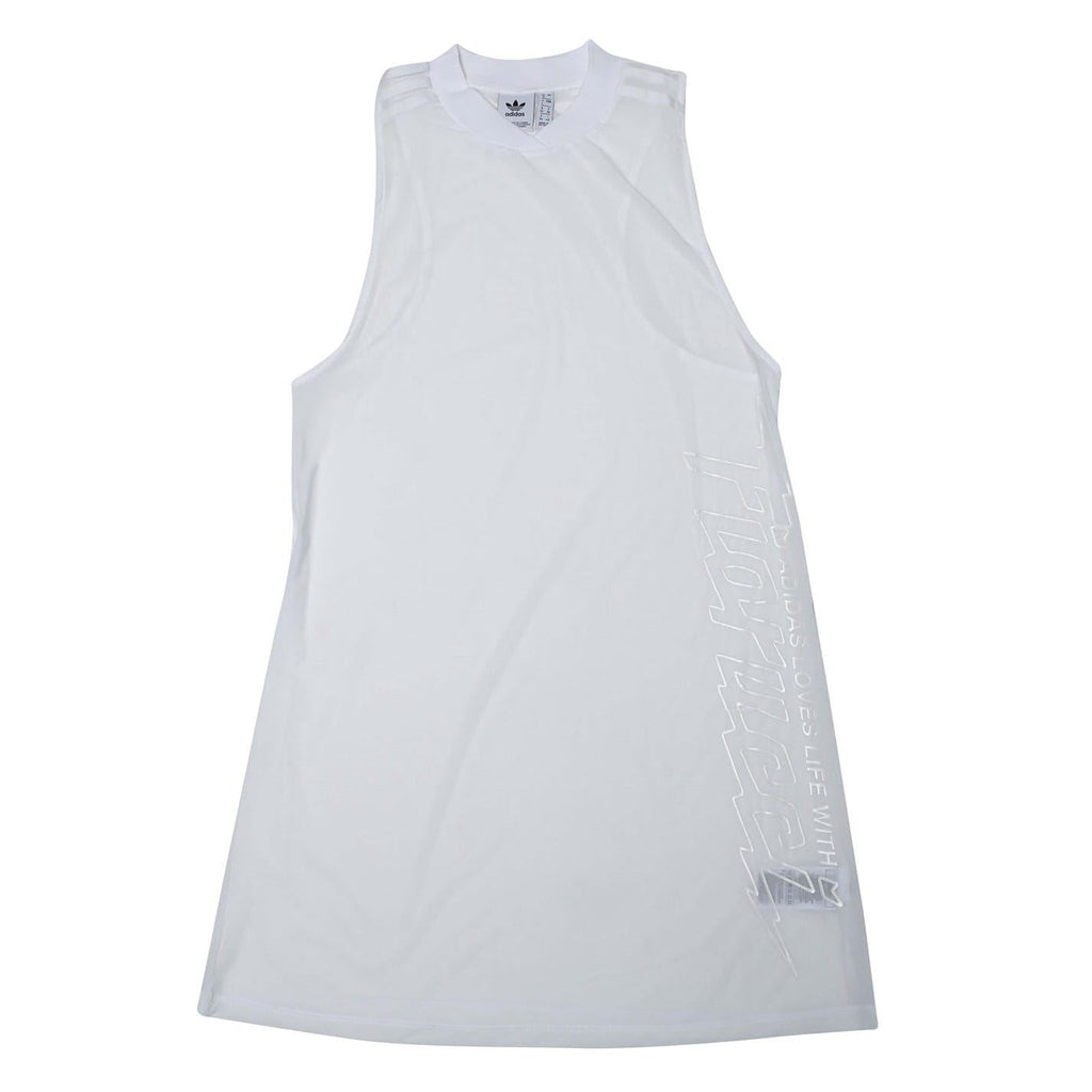 adidas Originals white sleeveless crew-neck t-shirt dress with knee-length hem