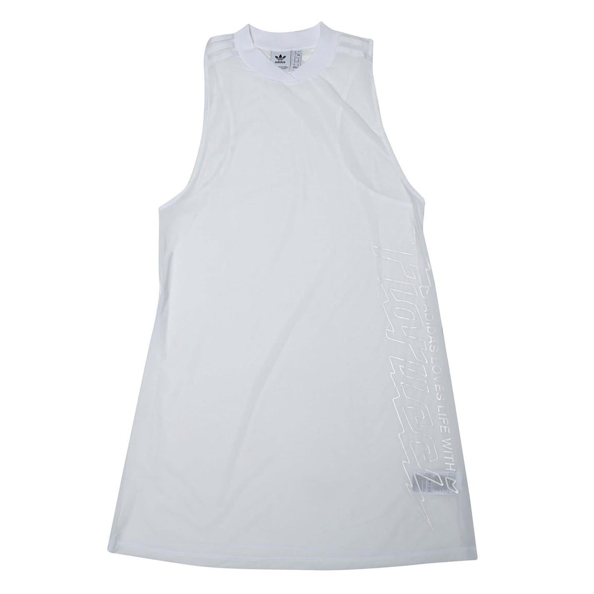 adidas Originals white sleeveless crew-neck t-shirt dress with knee-length hem