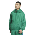 Green hooded zip jacket with striped knit texture and perforated panel detailing
