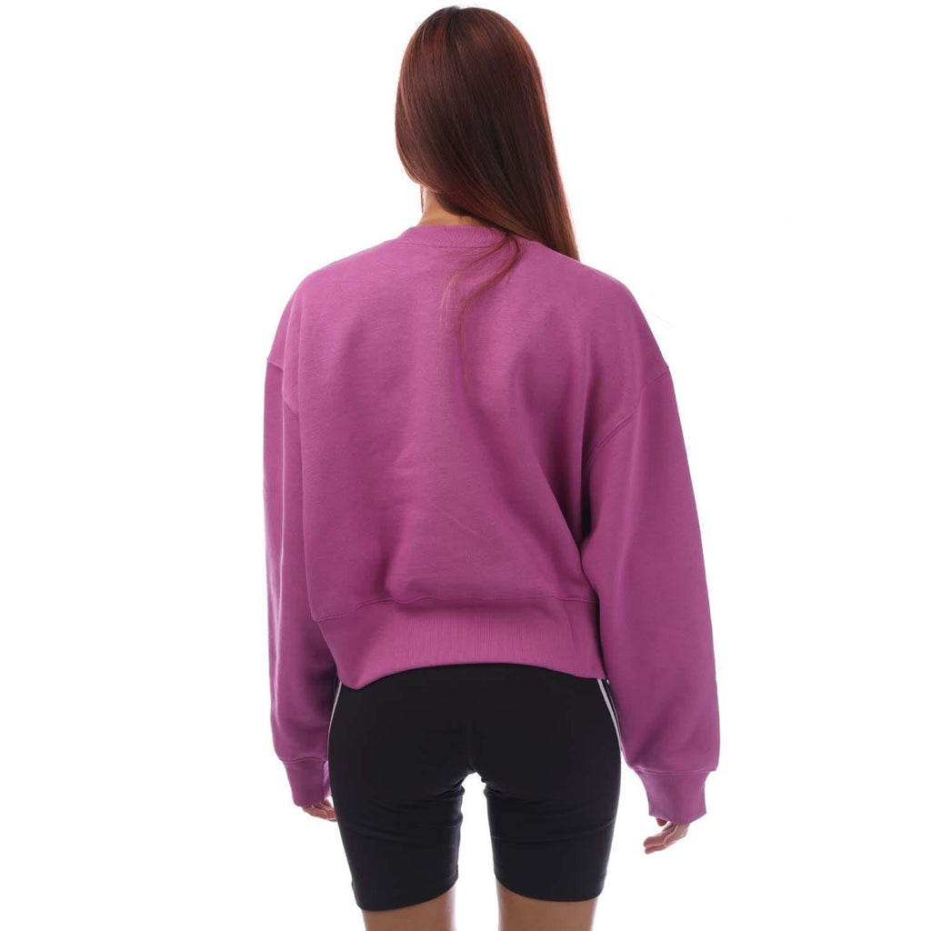 Purple crewneck sweatshirt with long sleeves, shown from the back