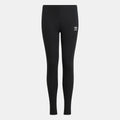 Black ribbed juniors leggings with adidas trefoil logo, full-length pull-on