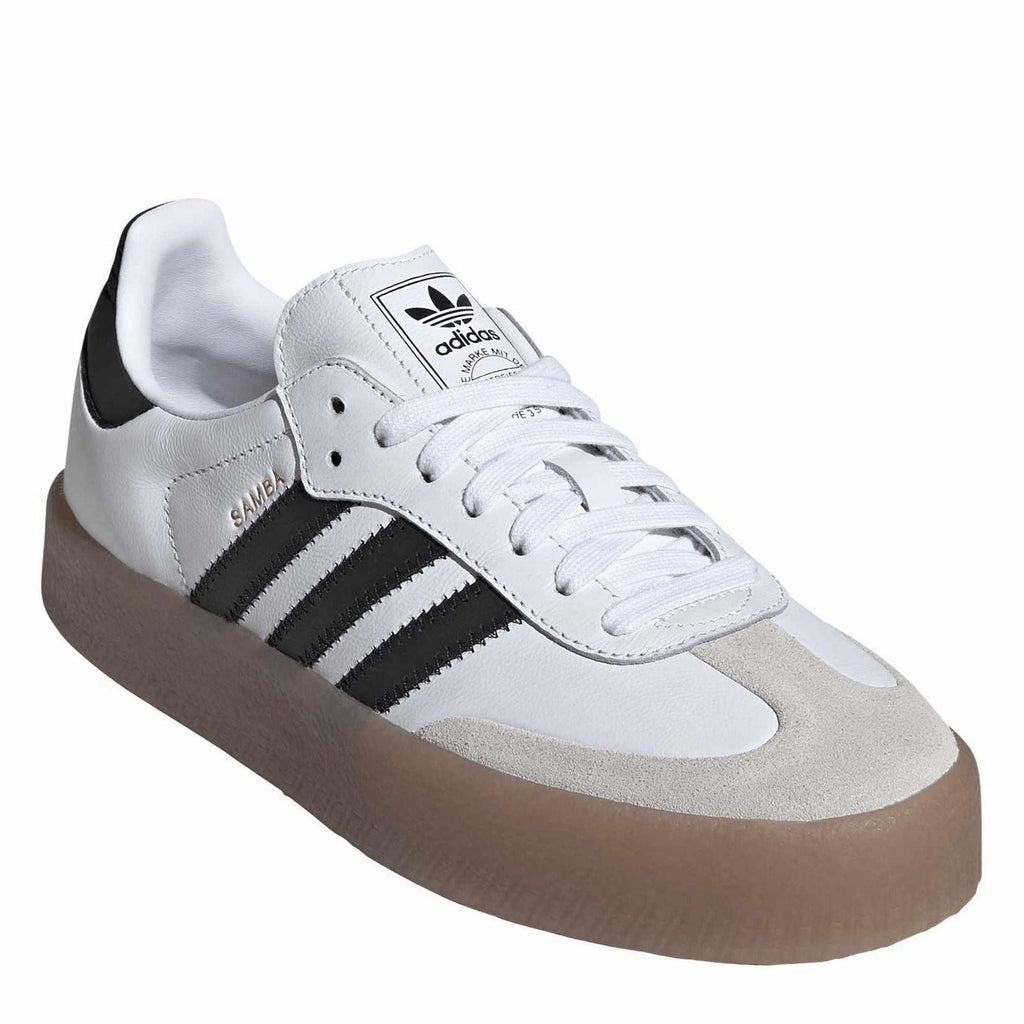 adidas Originals Samba lace-up sneakers, white leather with black stripes and gum sole