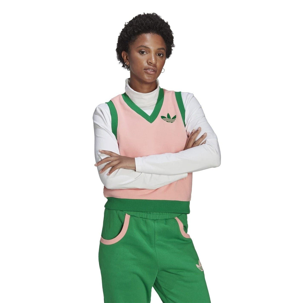 adidas Originals Adicolour 70s sweater vest featuring vibrant color block design and classic sleeveless style, perfect for retro-inspired outfits
