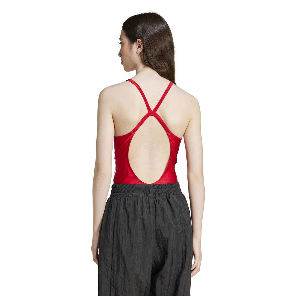 Red adidas Originals 3 Stripes bodysuit back with crossed straps and low open back