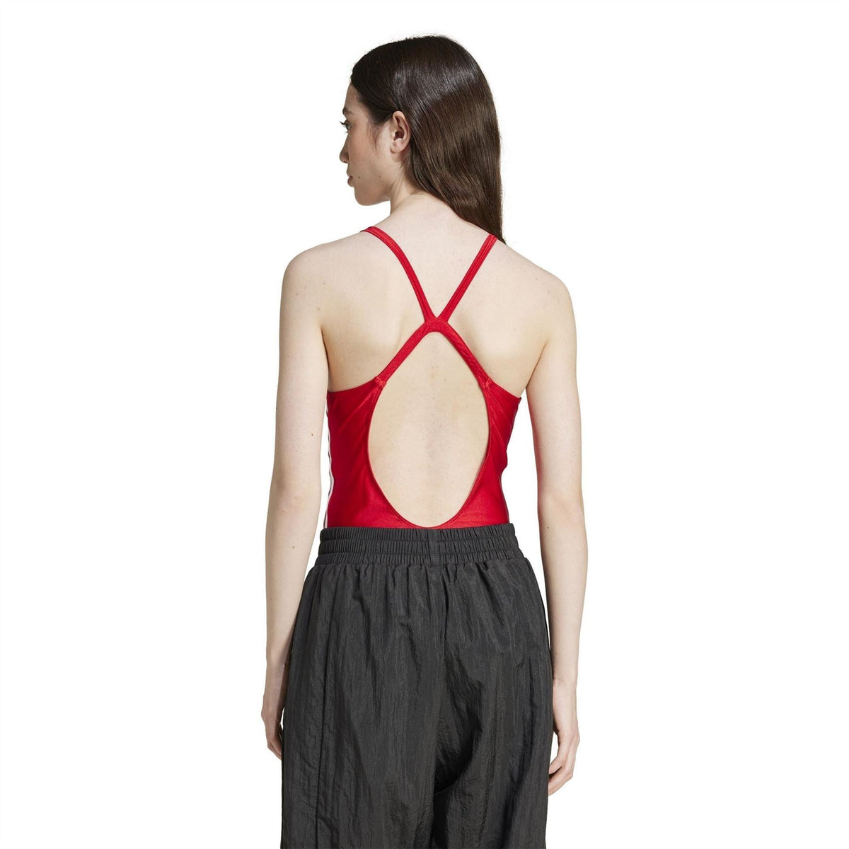 Red adidas Originals 3 Stripes bodysuit back with crossed straps and low open back
