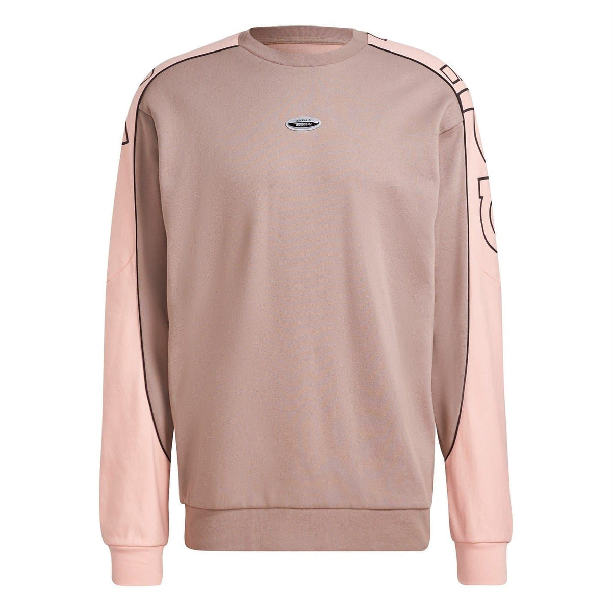 Relaxed crewneck sweatshirt in chalky brown with pink contrast sleeves and adidas logo