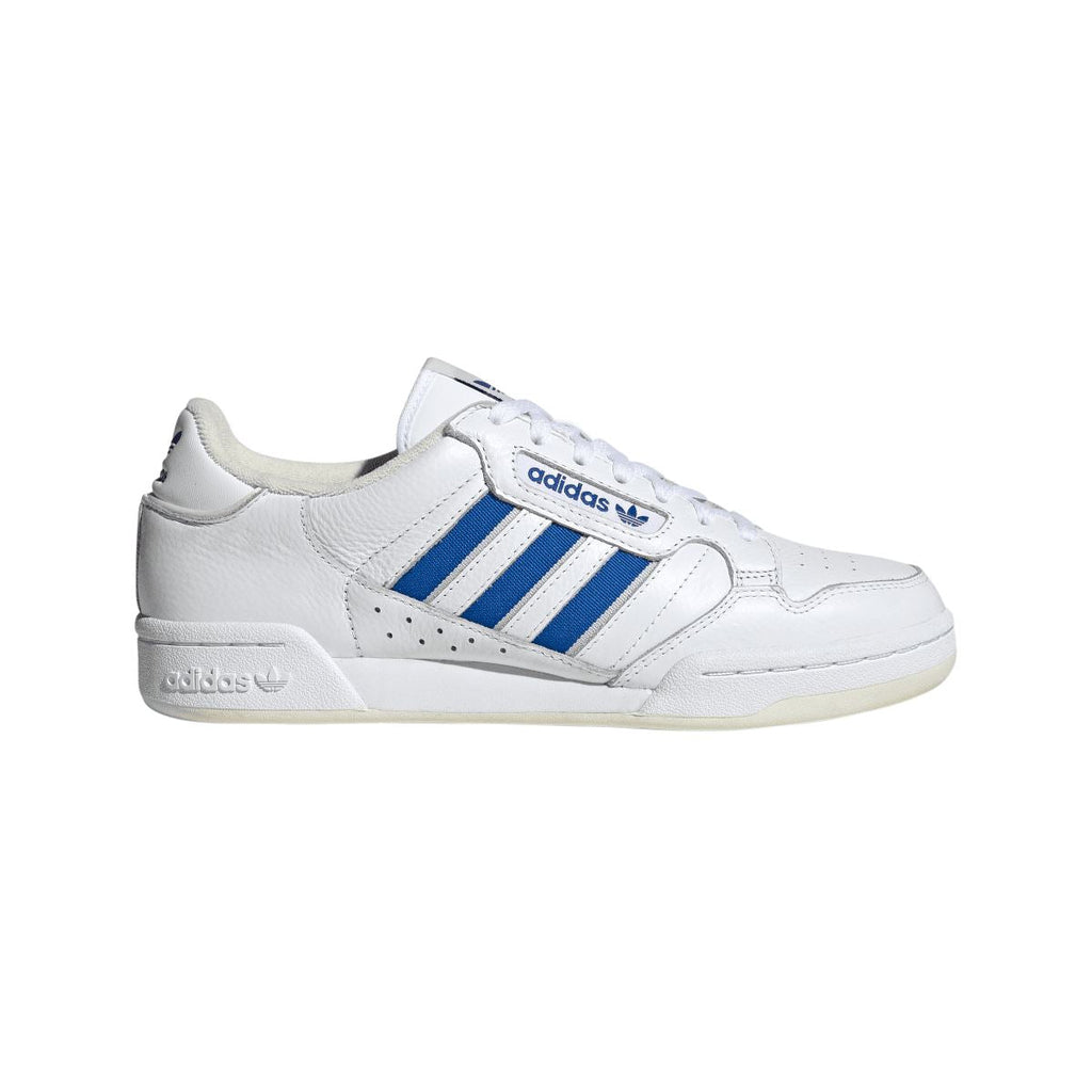 White adidas Originals Continental 80 low-top trainers with blue three stripes