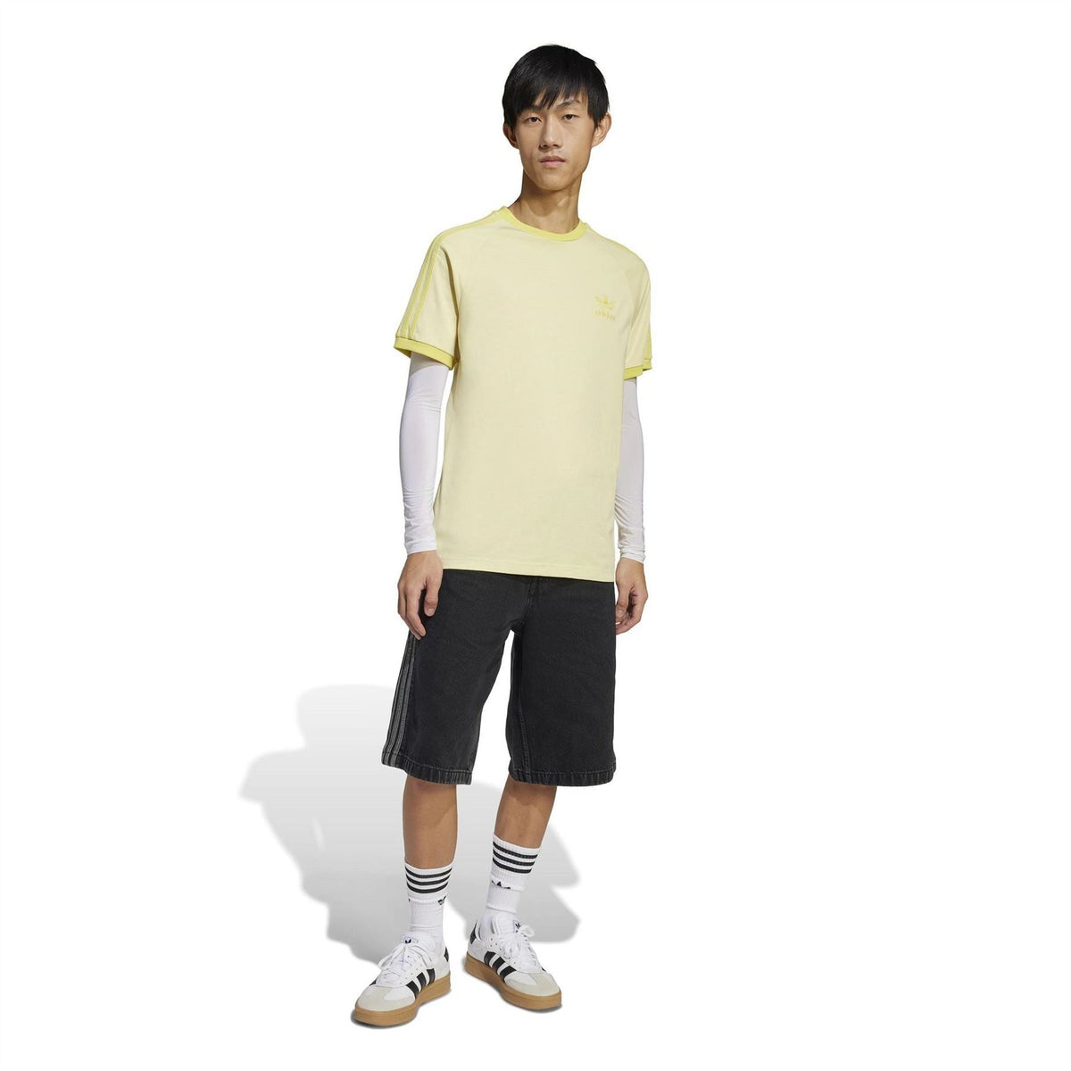 Light yellow raglan T-shirt with adidas Originals logo and 3-stripe sleeve detail