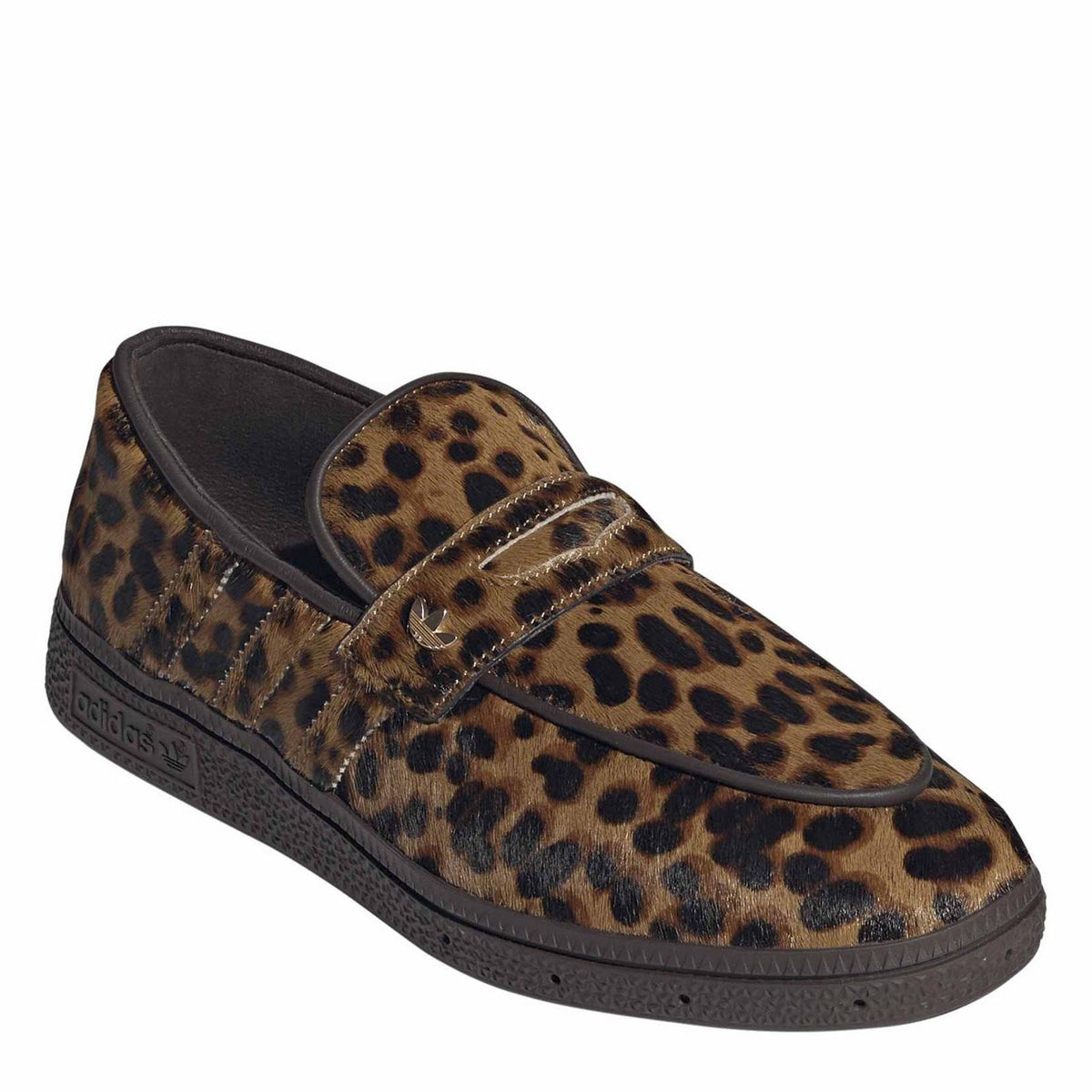 Leopard-print slip-on sneaker with metal-look strap detail and dark lining