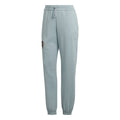 Grey joggers with drawstring waist, elastic cuffs, and Mickey Mouse side patch