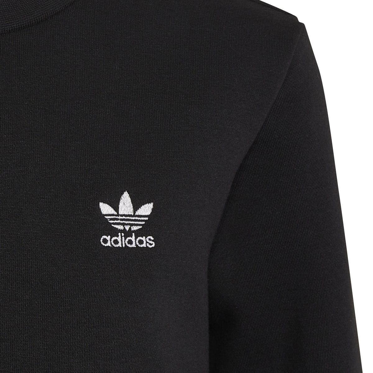 Black sweatshirt with white adidas trefoil logo on left chest