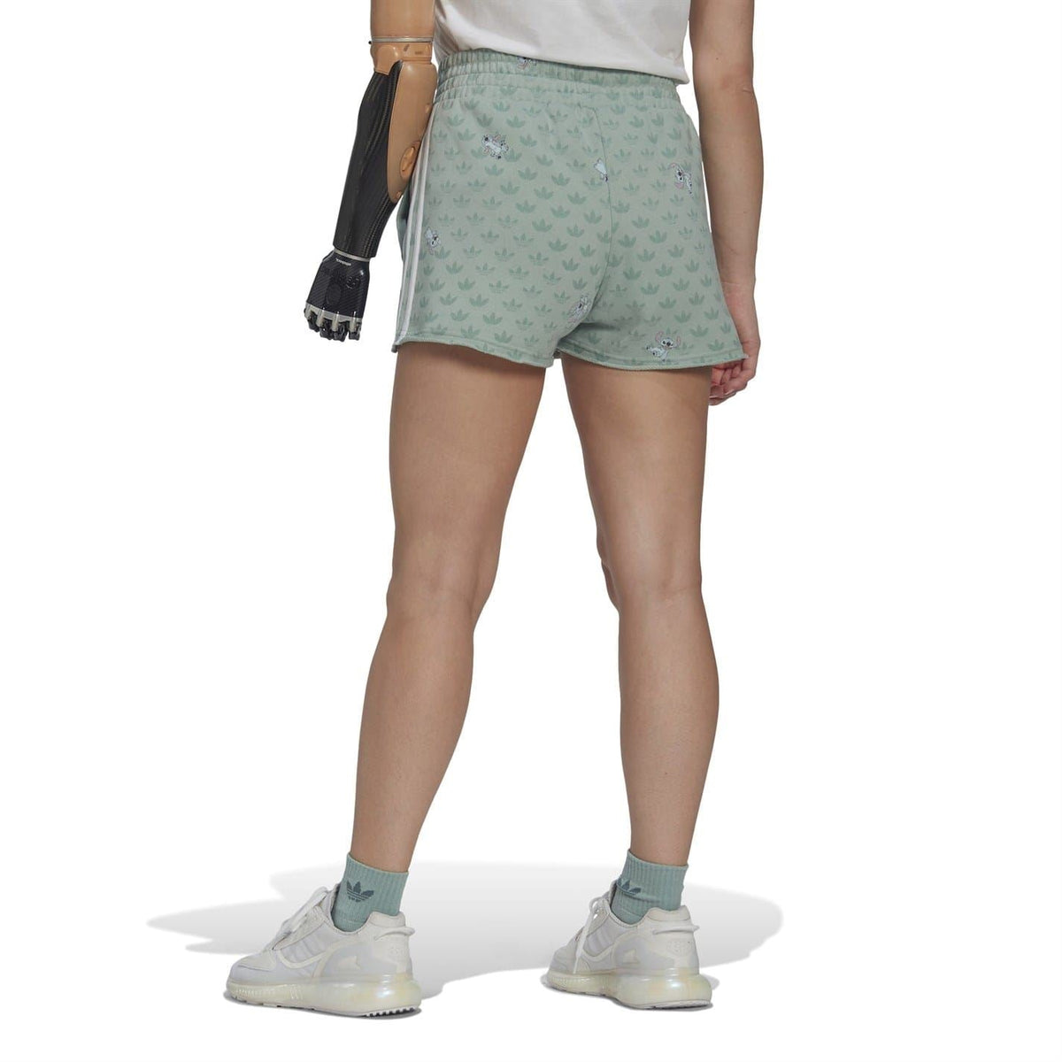 adidas Originals casual sweat shorts, mint green side view with adidas three stripes