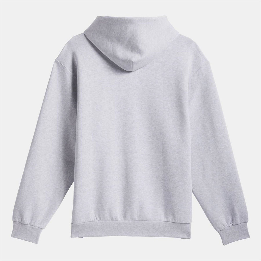 adidas Originals grey fleece zip hoodie back view with hood and ribbed cuffs