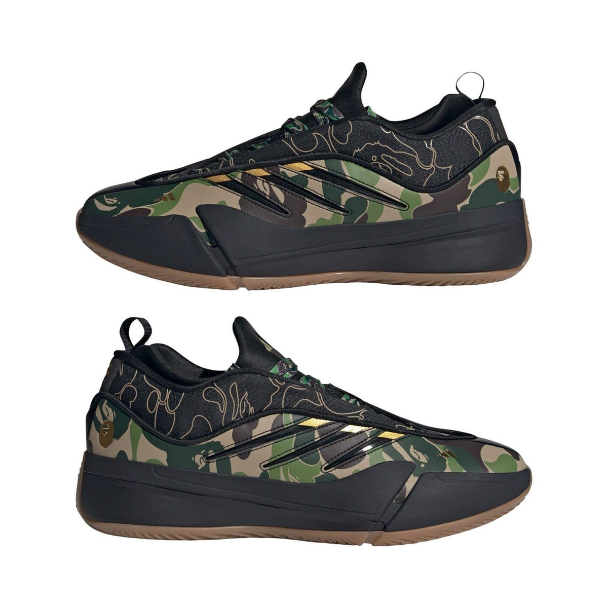 Pair of black-and-green camouflage lace-up trainers with cushioned midsole