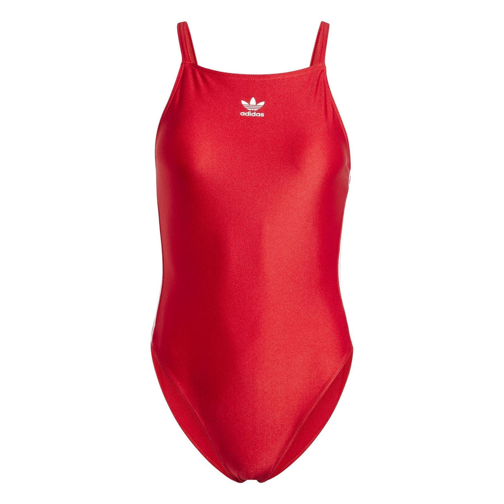 Red adidas Originals 3 Stripes bodysuit with scoop neck and thin straps