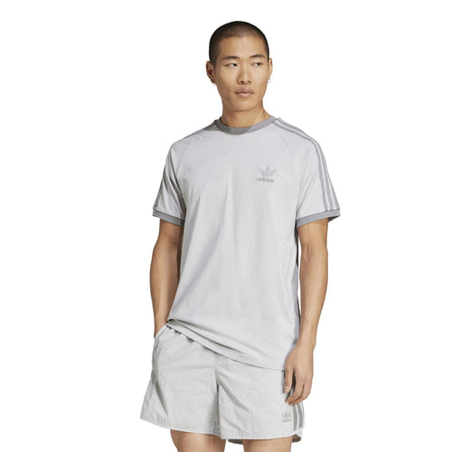 Light grey crew-neck adidas 3-Stripes T-shirt with small adidas logo