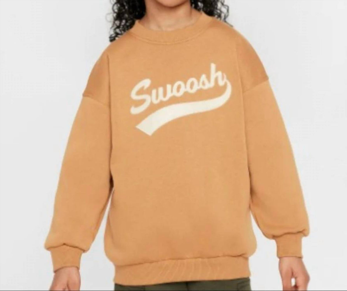 Sportswear Club Fleece Oversized Crew Neck Sweatshirt In Tan