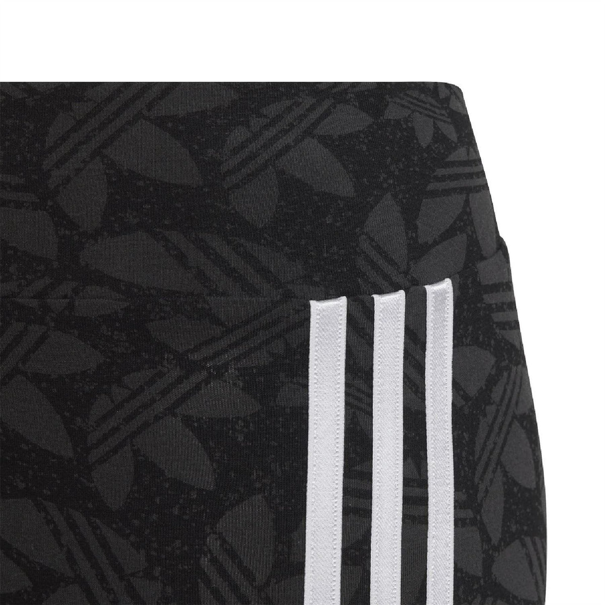 Black leggings with wide adidas waistband and white side triple stripes