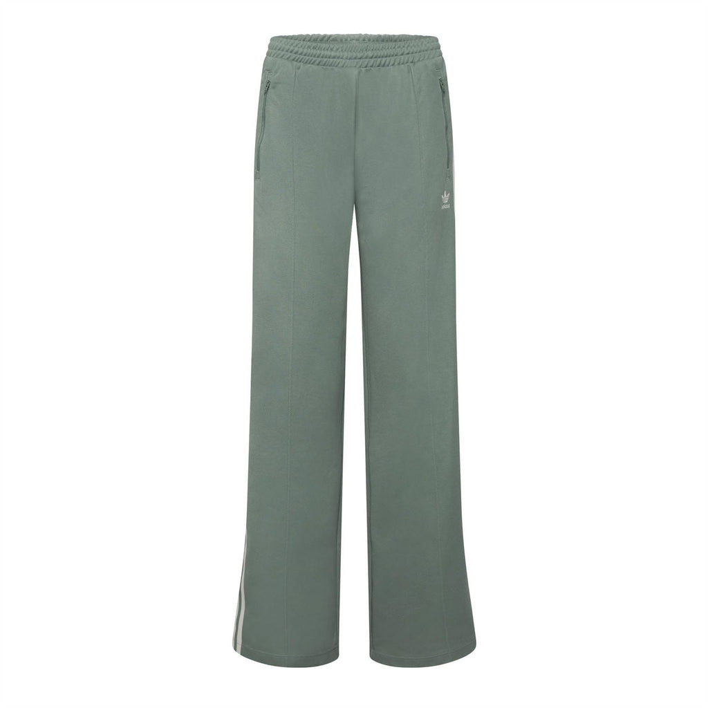 Green track suit pants with elastic waistband and small side logo