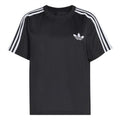 Black adidas Originals Firebird T-shirt with white shoulder stripes and trefoil logo
