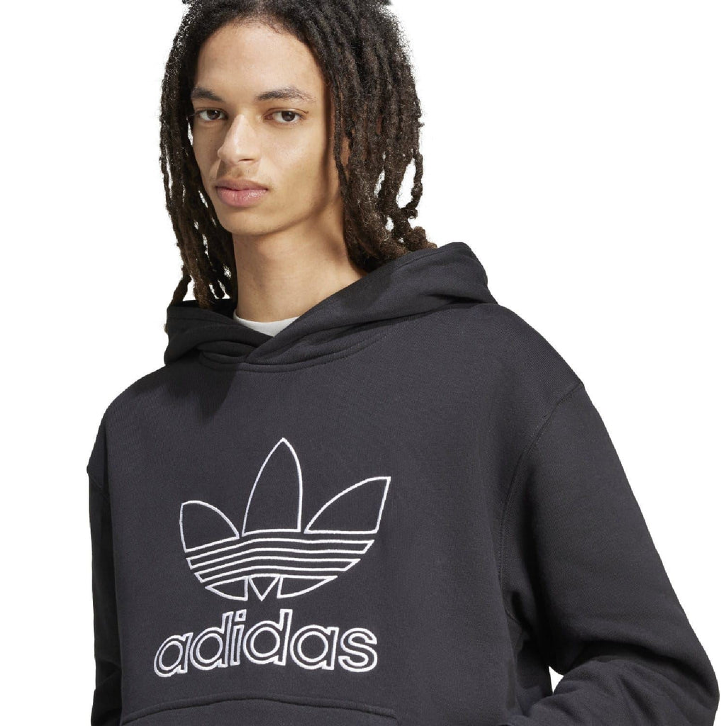 Black adidas trefoil outline hoodie with hood and large front graphic print
