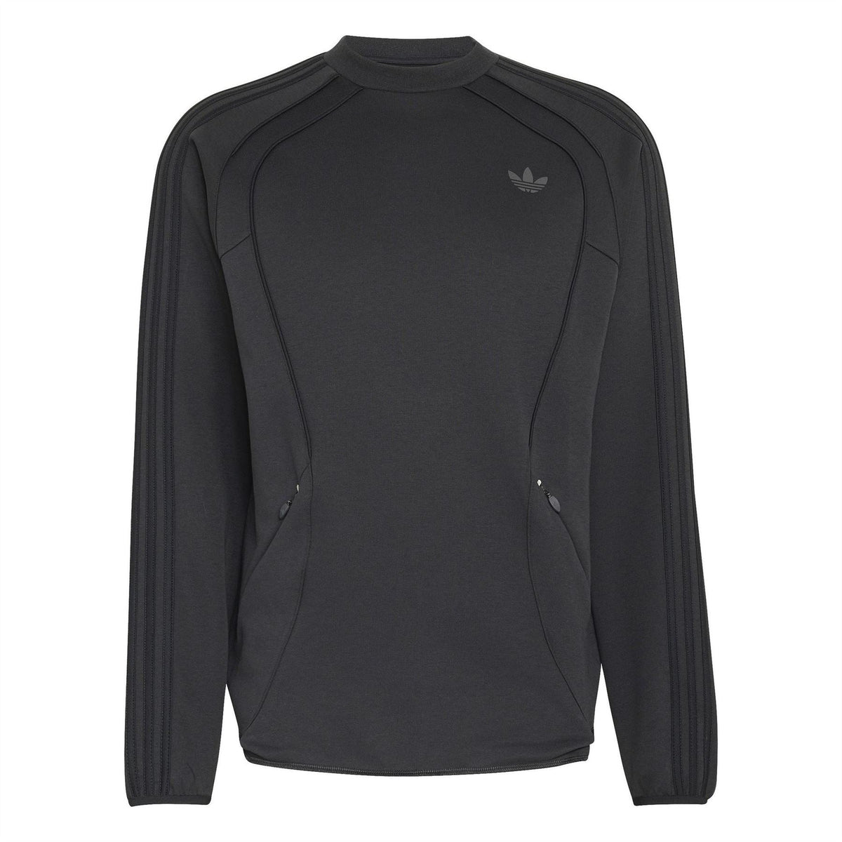 Black adidas Originals crew-neck sweater with ribbed collar and small trefoil logo