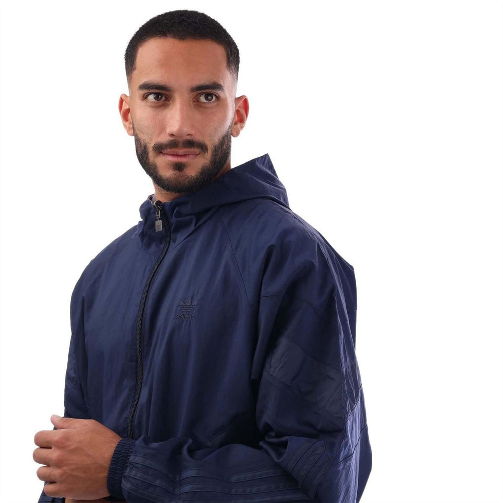adidas Originals navy hooded windbreaker jacket, zip front and side panel detail