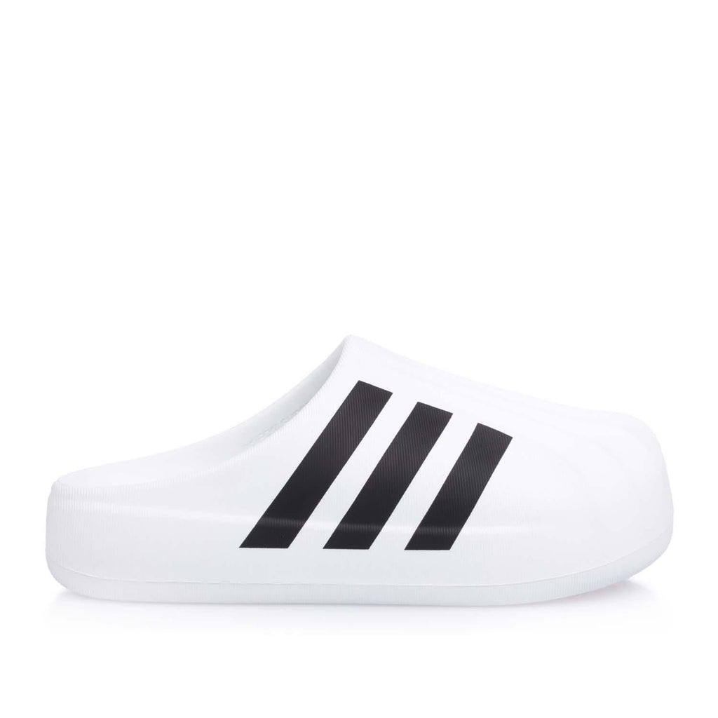 White adidas Originals adiFOM Superstar mule shoes with bold black triple stripes