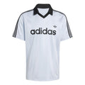 Light blue adidas Originals polo shirt with black engineered collar and three stripe shoulders