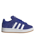 adidas low-top canvas sneakers, blue with white three-stripe and lace-up front