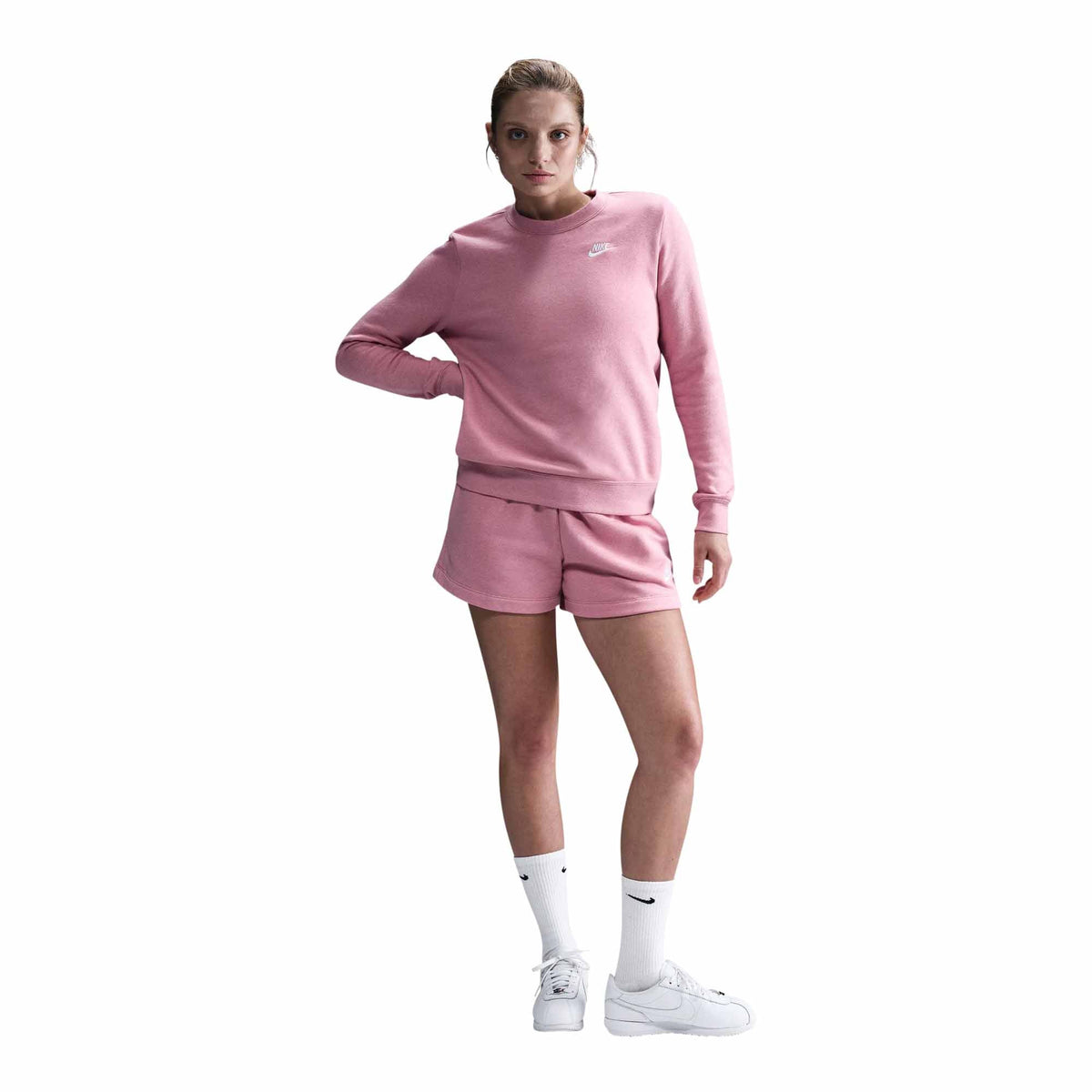WOMENS NIKE SPORTSWEAR CLUB FLEECE CREW NECK SWEATSHIRT_ELEMENTAL PINK/HTR/WHITE