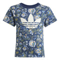 adidas crew neck T-shirt in navy with floral print and white trefoil graphic